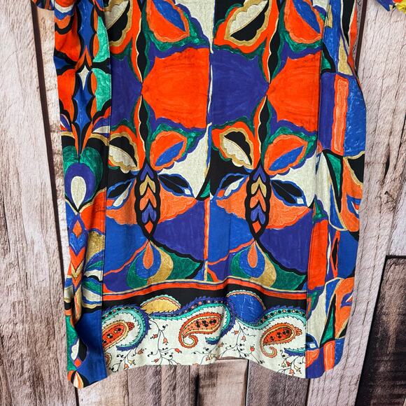 Kobi Halperin Dress Angie Mixed Print Stretch Poplin Orange Multi XL Geometric - Picture 6 of 7